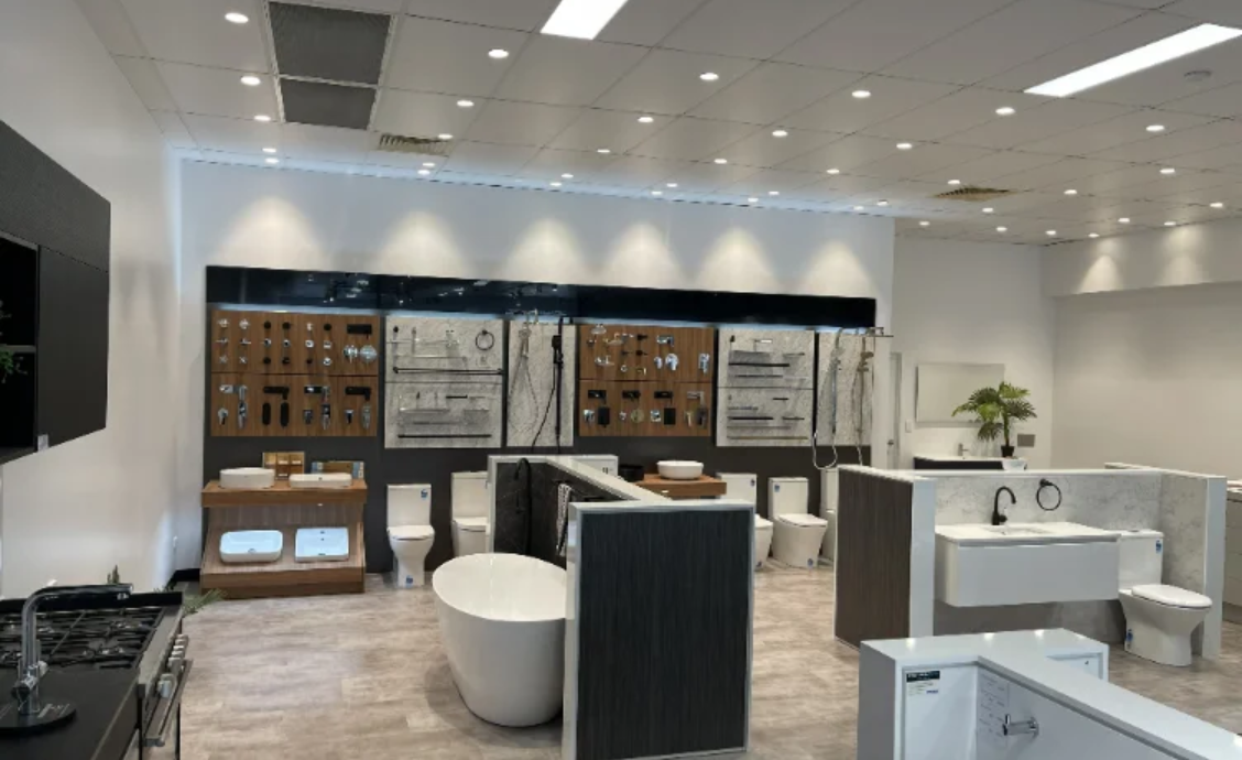 Bathroom showroom fitout with tapware display walls