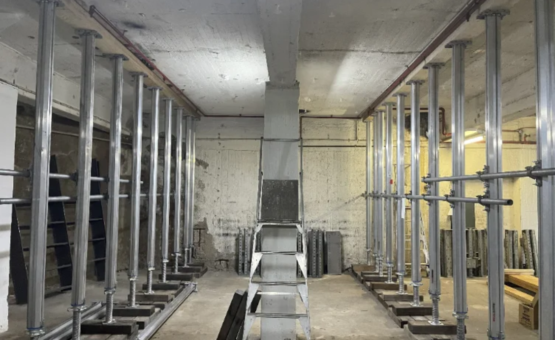 Basement propped with acrow supports during make-safe works