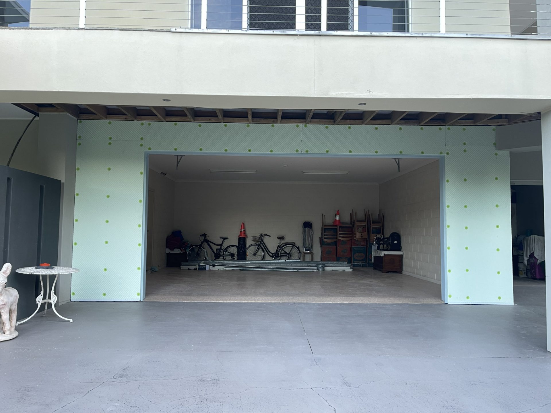 Reinstated and sheeted garage opening ready for finishing